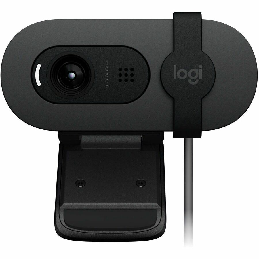 Logitech Brio 100 Full HD 1080p webcam with auto-light balance, integrated privacy shutter, and built-in mic
