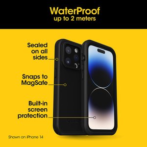 OtterBox FRE MagSafe Apple iPhone 15 (6.1') Case Black - (77-93438), DROP+ 5X Military Standard,2M WaterProof,Built-In Screen Protector