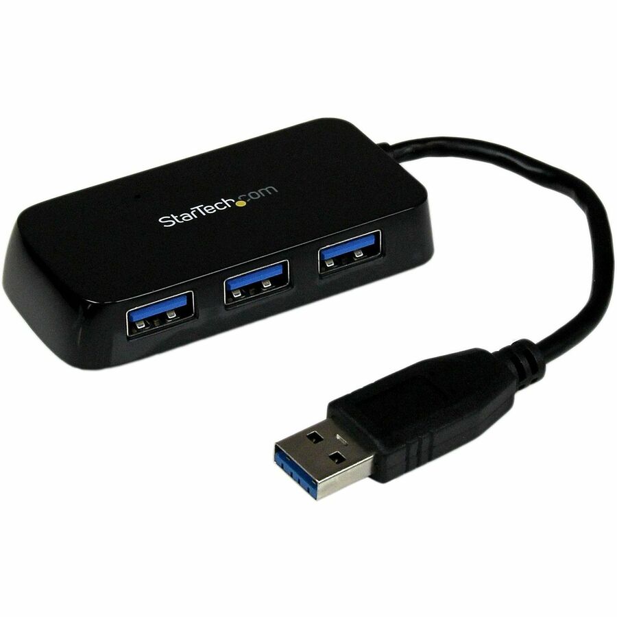 Portable 4 Port Mini USB 3.0 Hub - Black