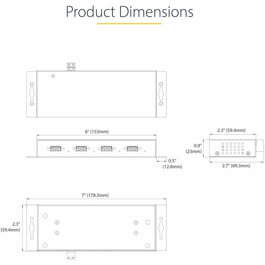 4-Port Industrial USB 3.0 Hub Metal