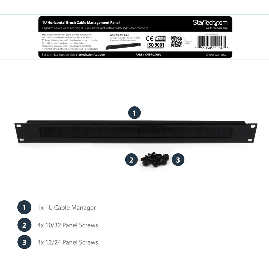 1U Brush Strip - Rack Cable Management