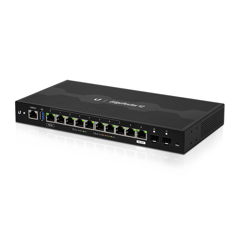 Ubiquiti EdgeRouter 12 - 10-Port Gigabit Router, 2 SFP Ports- 24v Passive PoE In and Out (Limited) - 1GHz Quad Core Processor - 1GB RAM,  2Yr War